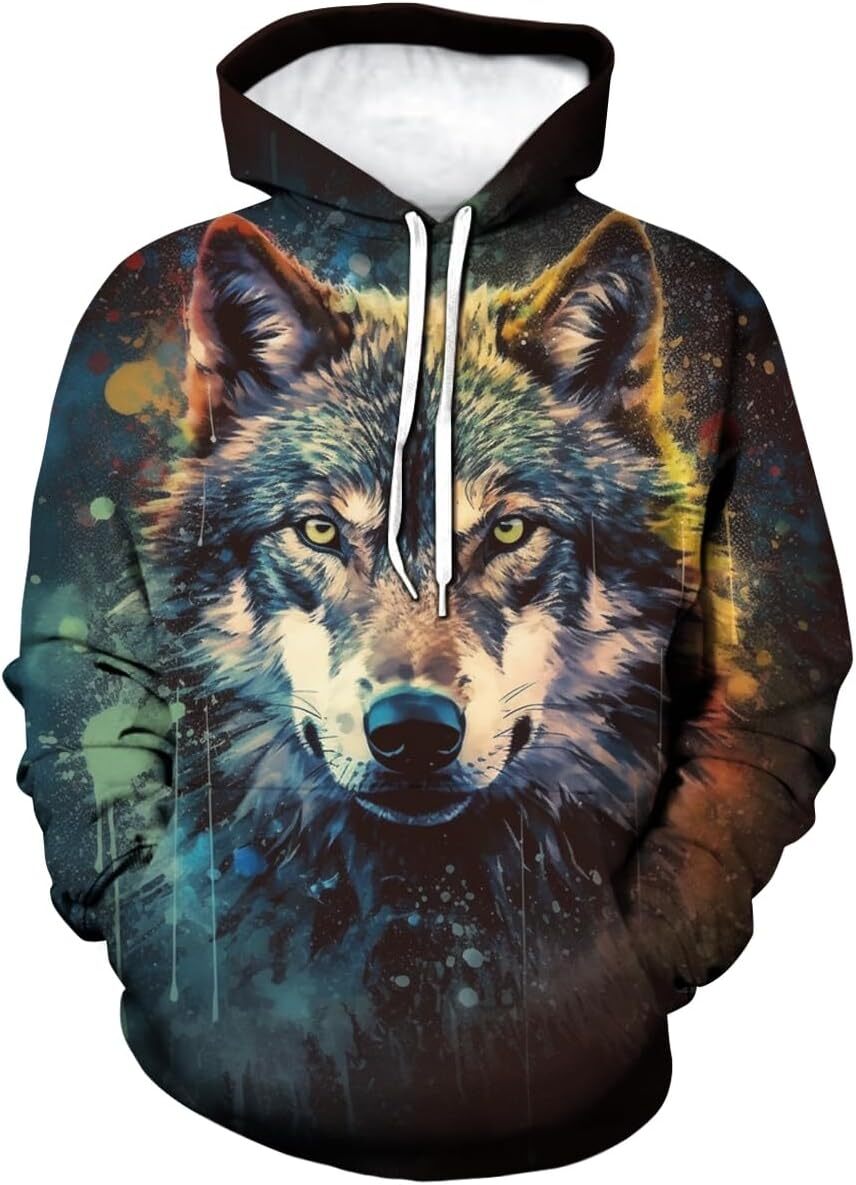 Hoodie for Mens Womens Novelty Wolf Graphic Hoodies Cool hoodies Sweatshirt Pullover Graphic Hoodies sweatshirt Fashionable and Warm