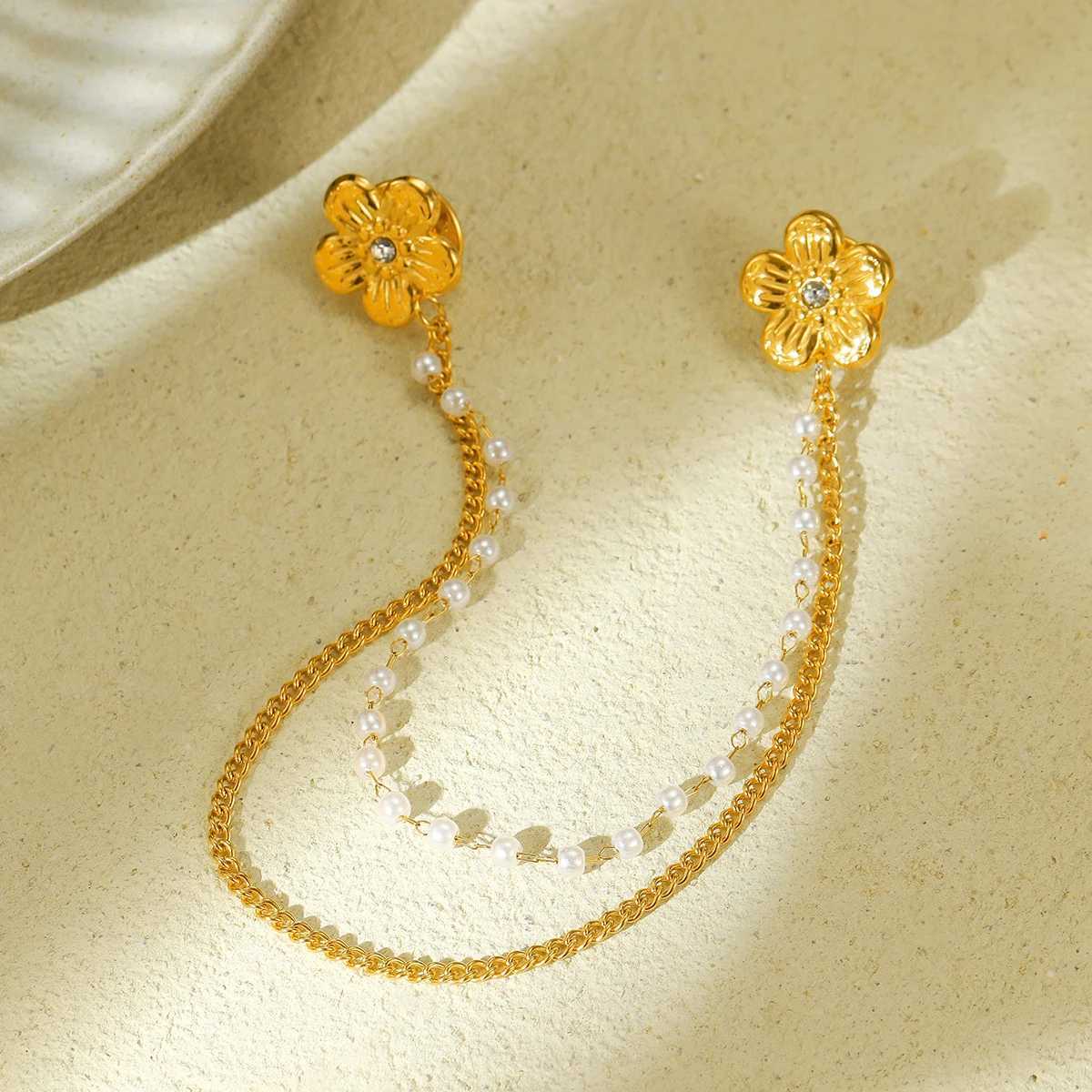 Cuff Links NIMAI Stainless Steel Flower Collar Clip Fashion Jewelry Pearl Beads Chain Tassel Women Men Shirt Cardigan Collar Pin z241025