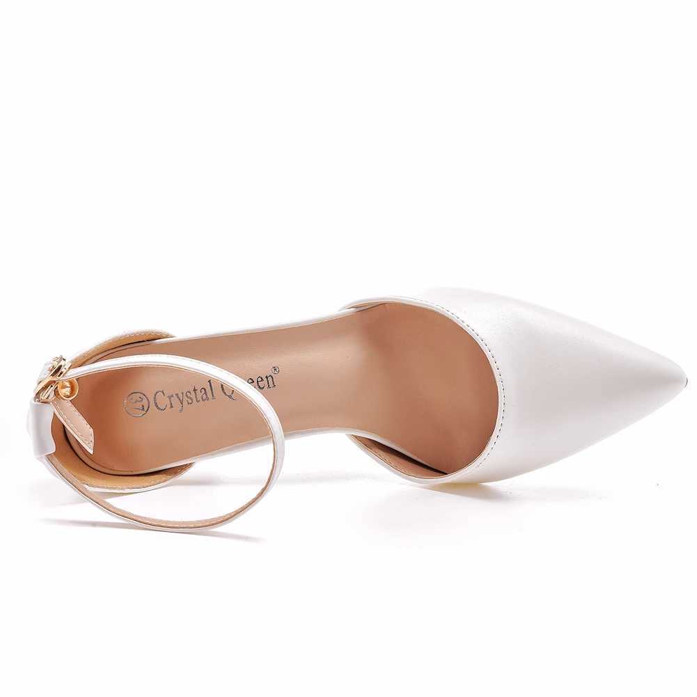 High Quality Crystal Queen Womens 7CM Thick High Heels Sexy Pump White Wedding Bridal Shoes Pointed Toe Buckle Sandals T241024