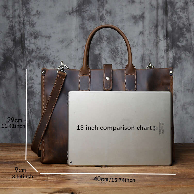 Vintage Genuine Men's Briefcase Natural Cowhide Handbag Crazy Horse Leather Computer Casual Crossbody Bag
