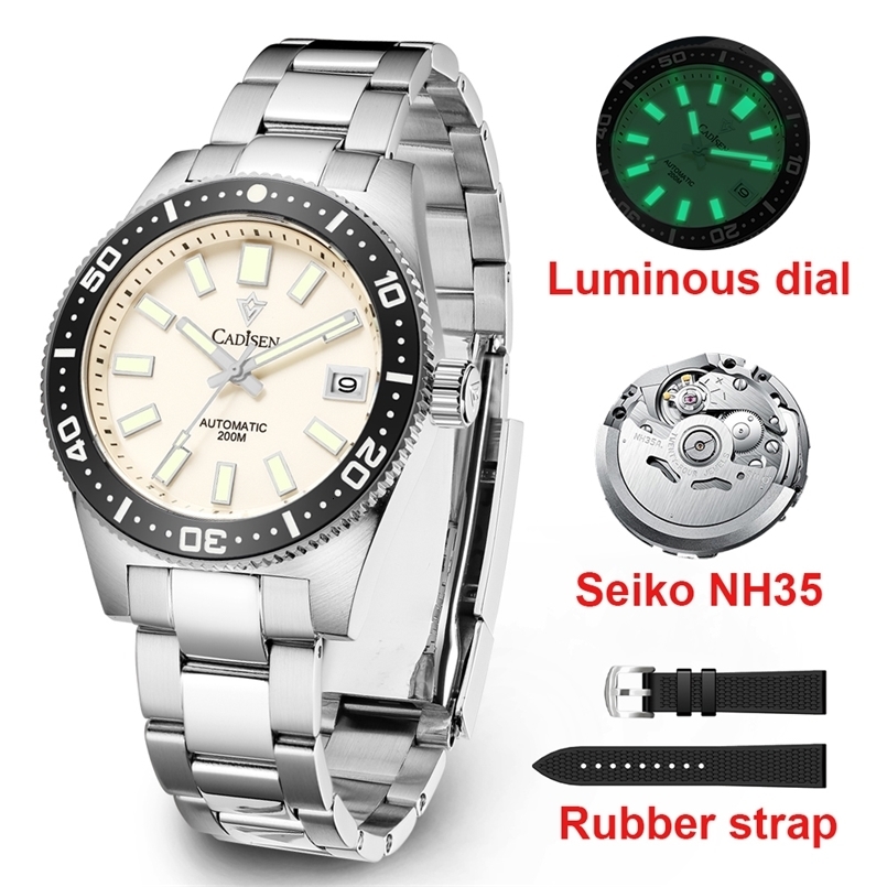 CADISEN 38mm Diving Mens Watch Japan NH35A Automatic Mechanical Sapphire Glass Date Light 200M Waterproof Watch for Men 241009CJ