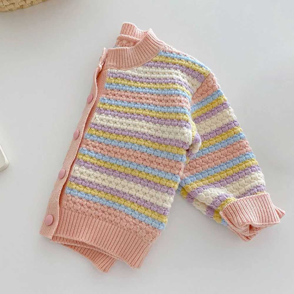 Girls sweater striped casual spring and autumn childrens boutique clothing princess birthday childrens knitted cardigan W241025