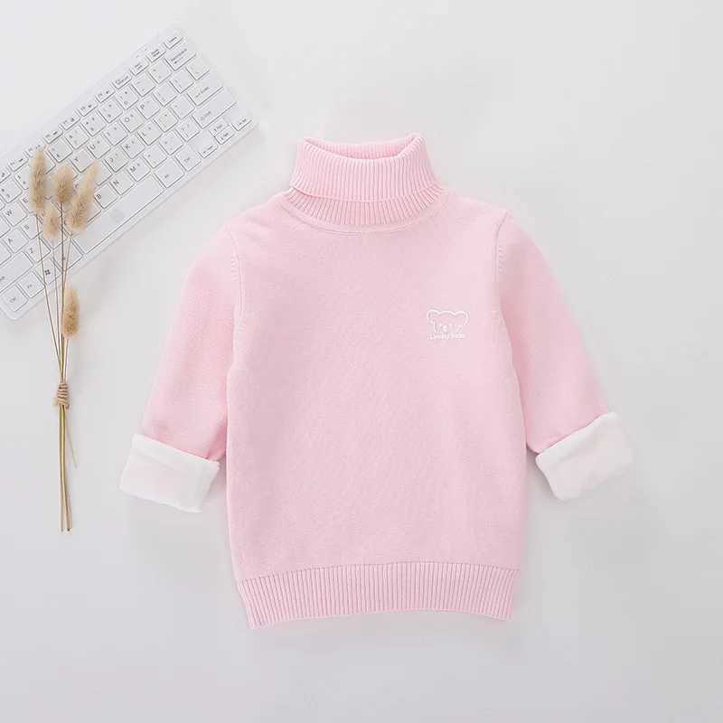 Autumn and winter turtle neck girl sweater made of pure cotton and thick velvet knitted cartoon warm for baby girls parachuting for children girls W24