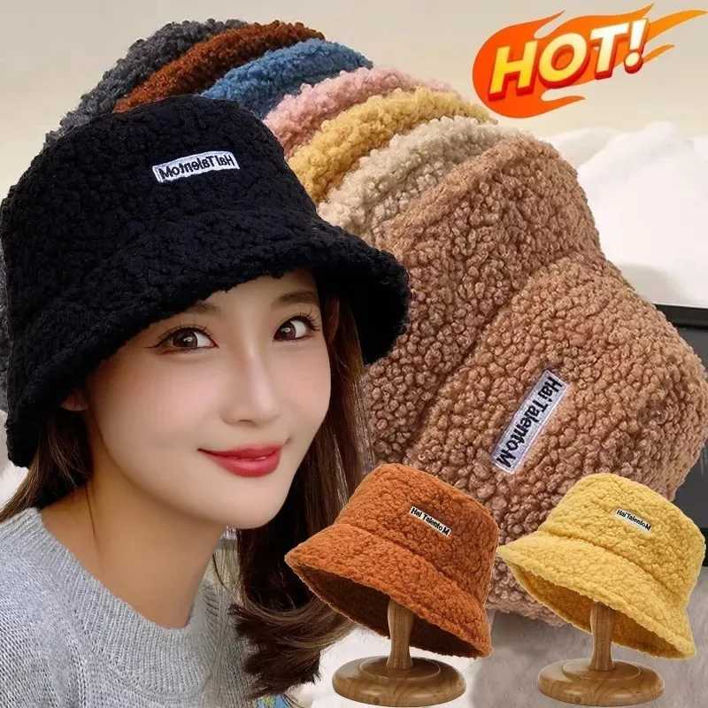 2024 Lamb Faux Fur Bucket Hat Winter Warm Velvet Hats for Women Lady Thicken Bob Panama Outdoor Panama Fisherman Hats Caps GirlsX241025