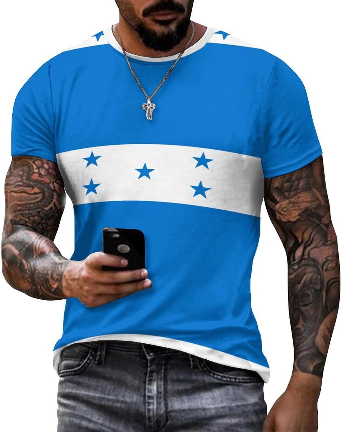 Mens T shirt Flag of Honduras Cotton T-Shirt 3D All-in-one fashion Printed Casual Shirt Men's Crew Neck T-Shirt tee Casual tops summer clothes