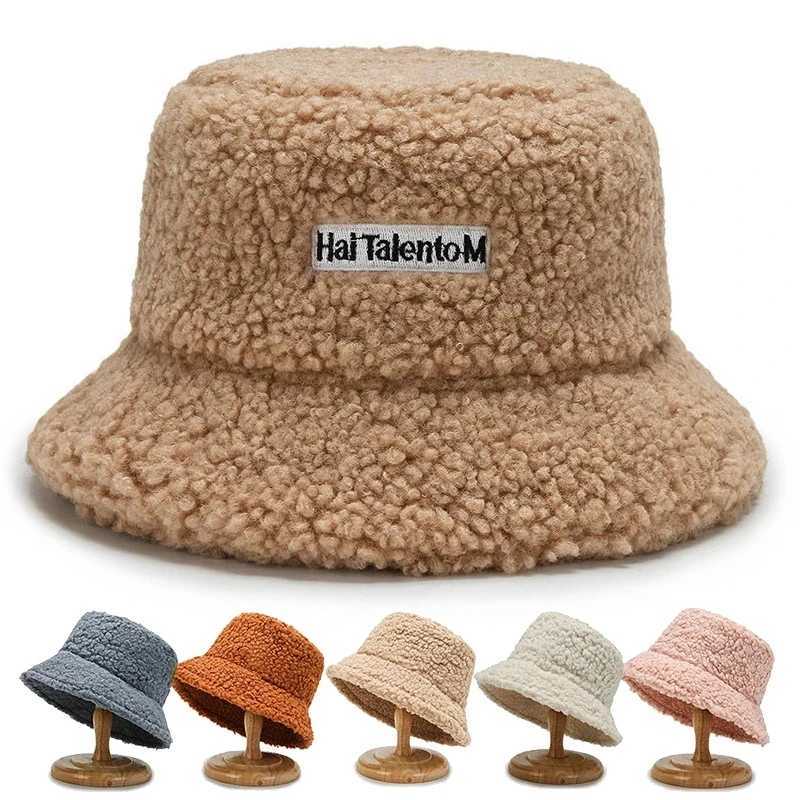 Thicken Plush Bucket Hat Faux Fur Fisherman Lamb Hats Women Girls Outdoor Winter Warm Fluffy Caps Bowl Hats Autumn Street CapsX241025