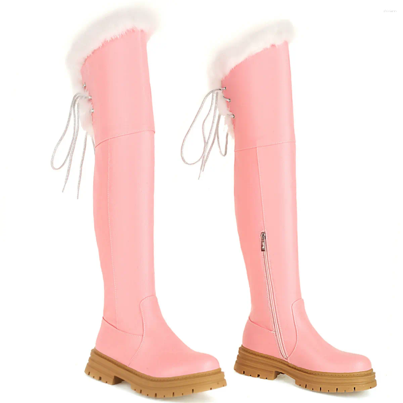 Boots 2024 Winter Pumps Shoes Women Med Heel Over The Knee High Snow Female Round Toe Platform Fashion Sneakers Casual