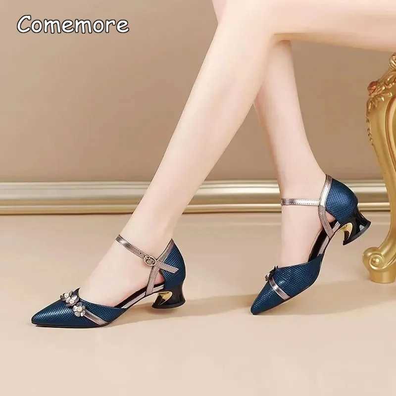 High Quality Comemore Womens Sexy Pump Med Heels Pointed Toe Womens Dress Shoes Womens Wedding Party Low Heels Elegant Zapatos De Mujer 41 T241024