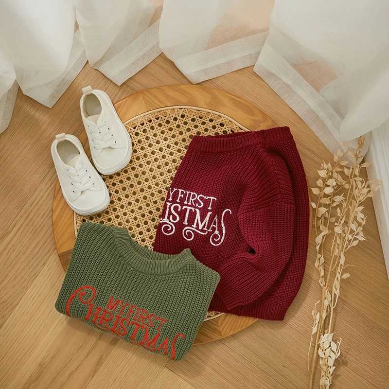 My First Christmas Baby Girls Clothes Newborn Knitted Sweater Kid Winter Warm Casual Jumper Long Sleeve Letter Pullover Knitwear W241025