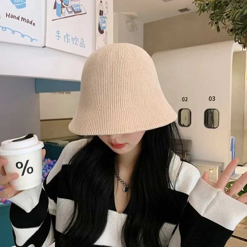 Knitted Fisherman Cap Autumn Winter Women Thicken Warm Cotton Panama Caps Casual Solid Color Foldable Bucket Hats Fashion GiftsX241025