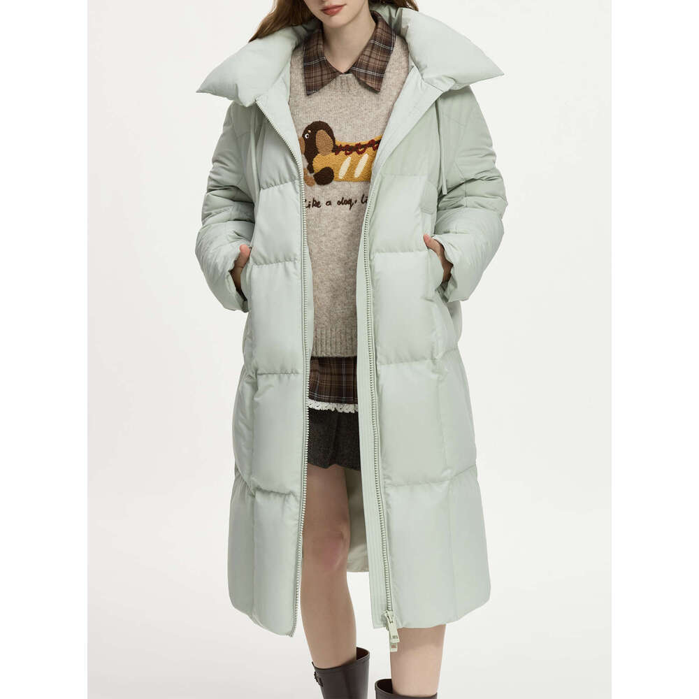 FSLE 209.4G Filg Amount Women Long Coats Hooded Winter Beige Thicken Jackets Stand Collar Female Down Coat 24Fs14079