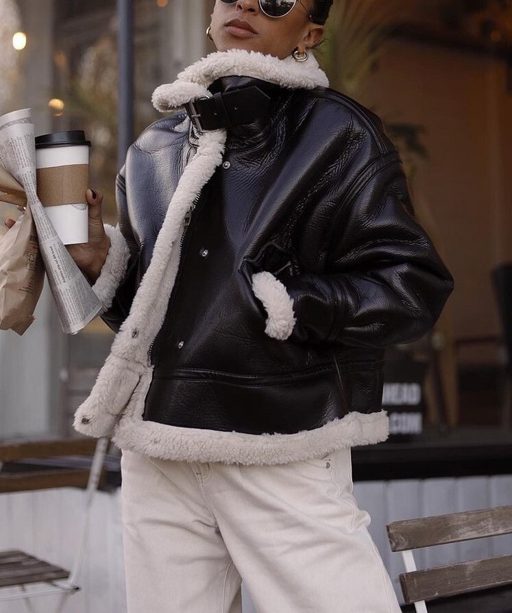 CNACNOO Women Fashion Thick Warm Faux Leather Shearg Jacket Coat Vintage Long Sleeve Flap Pocket Female Outerwear Chic Tops
