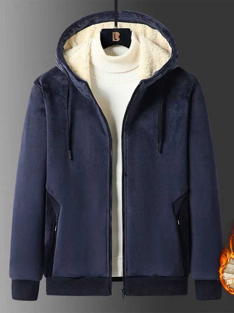 2024 Autumn/Winter New Solid Color Cashmere Hoodie Mens Casual Loose Thick High Waist Large Size Coat L-8XL W241024