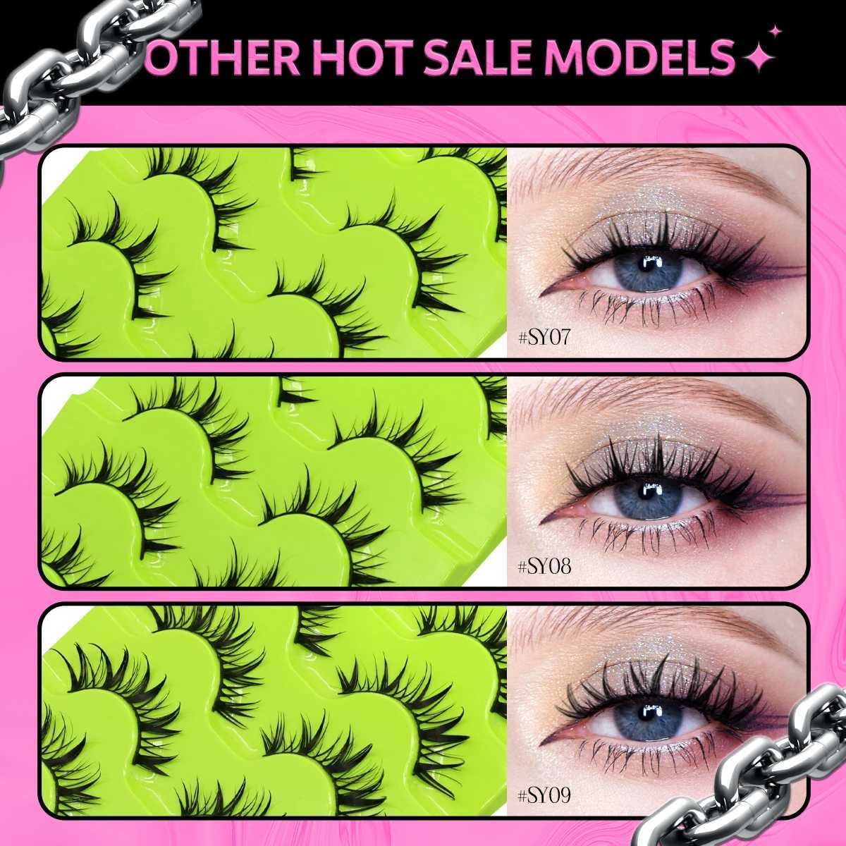 Groinneya 5 pairs of comic eyelashes 3D natural fake eyelashes soft cross Wispy eyelashes natural 3D artificial mink eyelashes extensionW241024