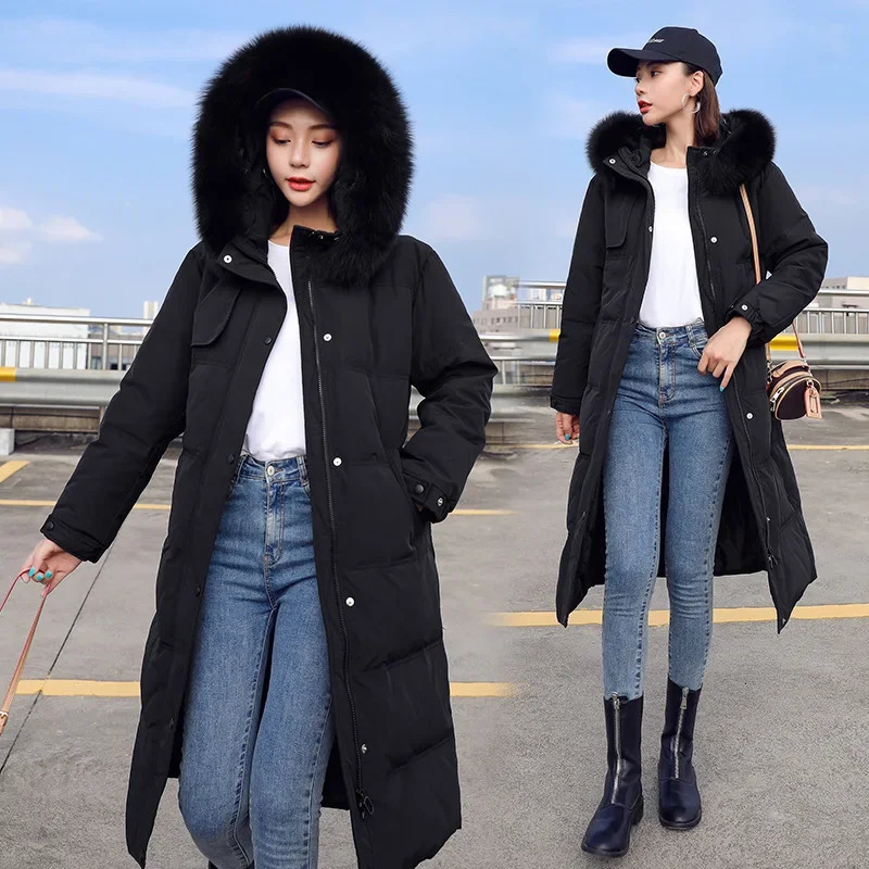 Parkas for Women Fall Winter Fashion Long Sleeve Thicken Warm Jackets Chic Fur Collar Solid Loose Coats 241021
