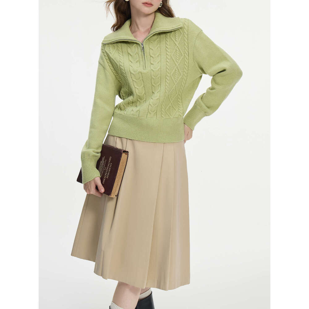 FSLE 9.3% Wool V-Neck Chic Pullover Two Color For Women Autumn Winter 2024 New Design Twisted Wer Sweater 24Fs14396