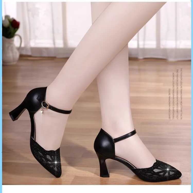 High Quality Womens Pointed Toe High Heel Sandals Summer Shiny Rhine Shoulder Strap High Heel Shoes Womens Office Womens Pump T241024