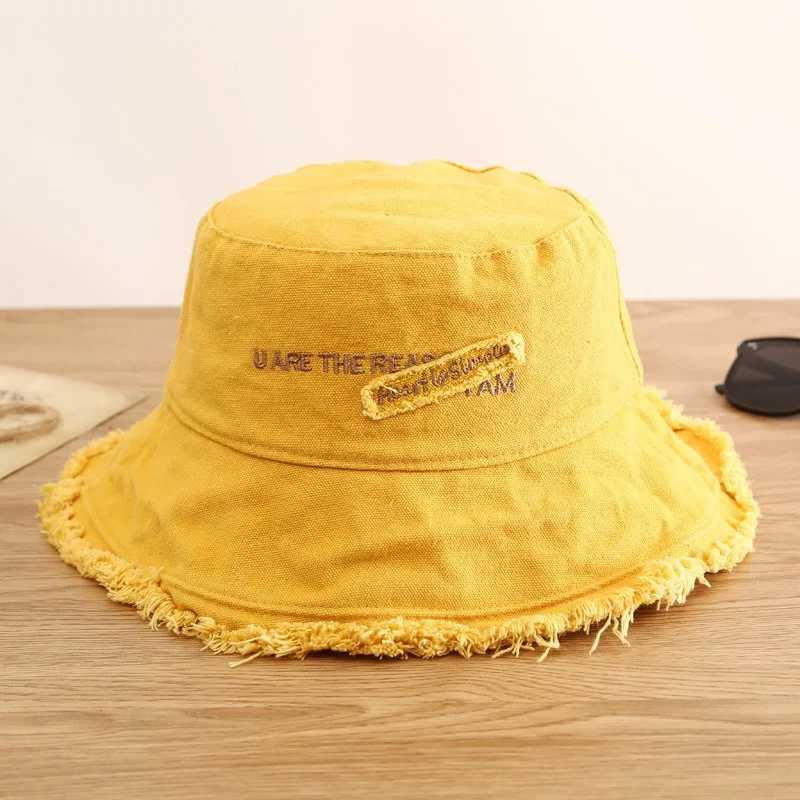 Female Fishermans Hat Canvas Sunshade Letter Patch Tassel Caps for Women Fashion Solid Color Hat for VacationX241025