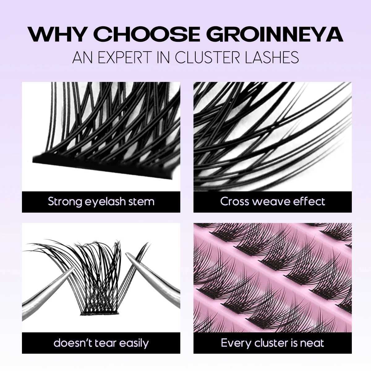 Groinneya DIY Eyelash Extension Kit Personal Eyelash Cluster Mixed Eyelash D Curling Cluster Eyelash Adhesive and Sealing Makeup ToolW241024