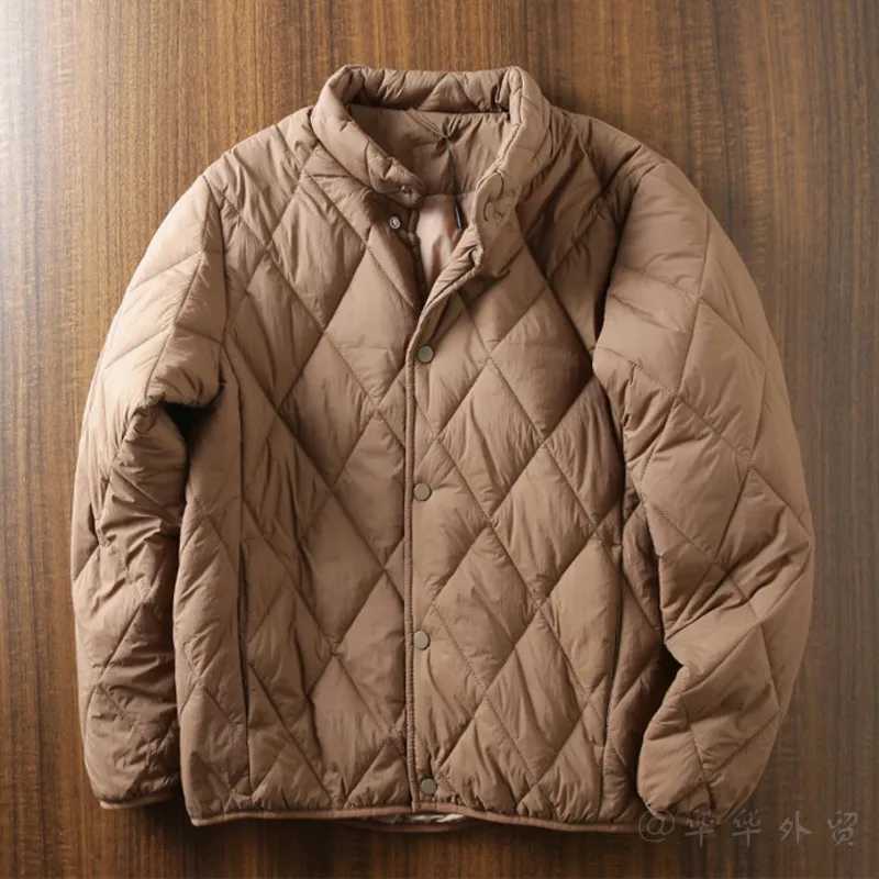 Mens cotton foam jacket for autumn and winter warm velvet lightweight waterproof stand up collar open top cotton jacket W241024
