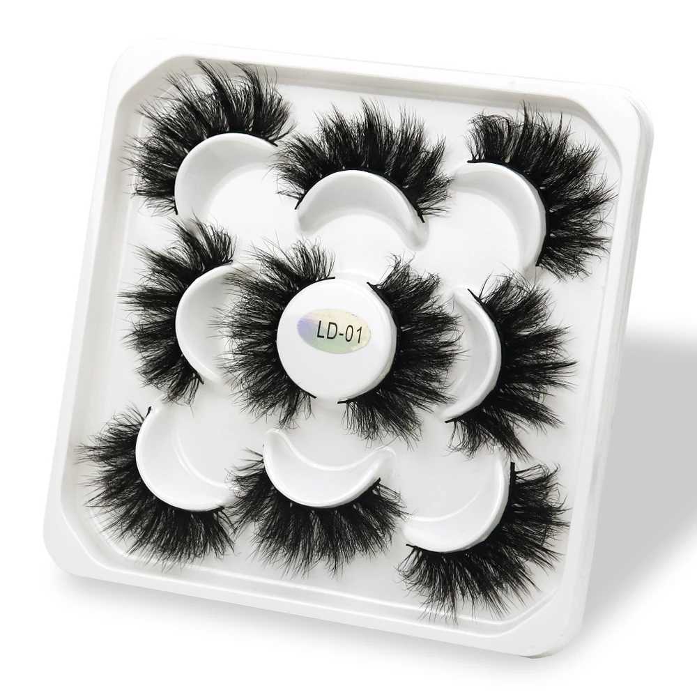 5 pairs of 25mm 3D mink eyelashes loose Russian curls fluffy natural false eyelashes dramatic mink eyelash makeup tools wholesale eyelashesW241024