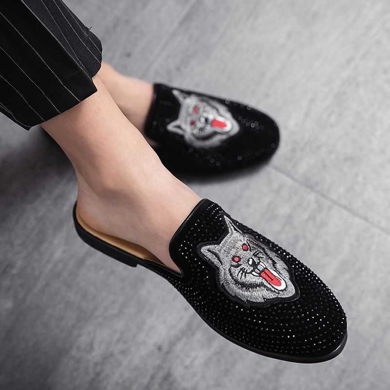 Men Dress Shoes Summer Fashion Trend Leather Shoes Half Drag Sandals British Bean Shoes Lazy People Step Mens Korean Version Casual Shoes 241009