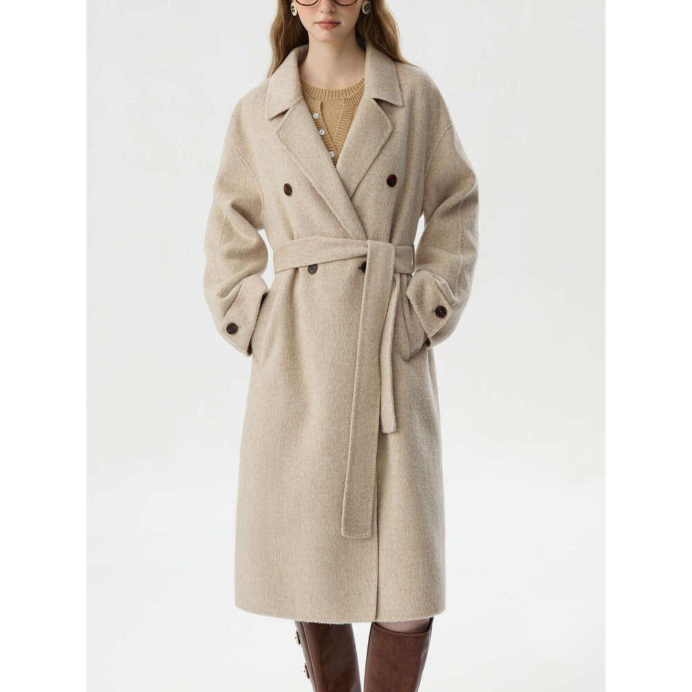 FSLE 100% Double Sides Long For Women Elegant Warm Winter 2024 Chic Coat 3 Colors Wool Tweed Jacket 24Fs14441 250526