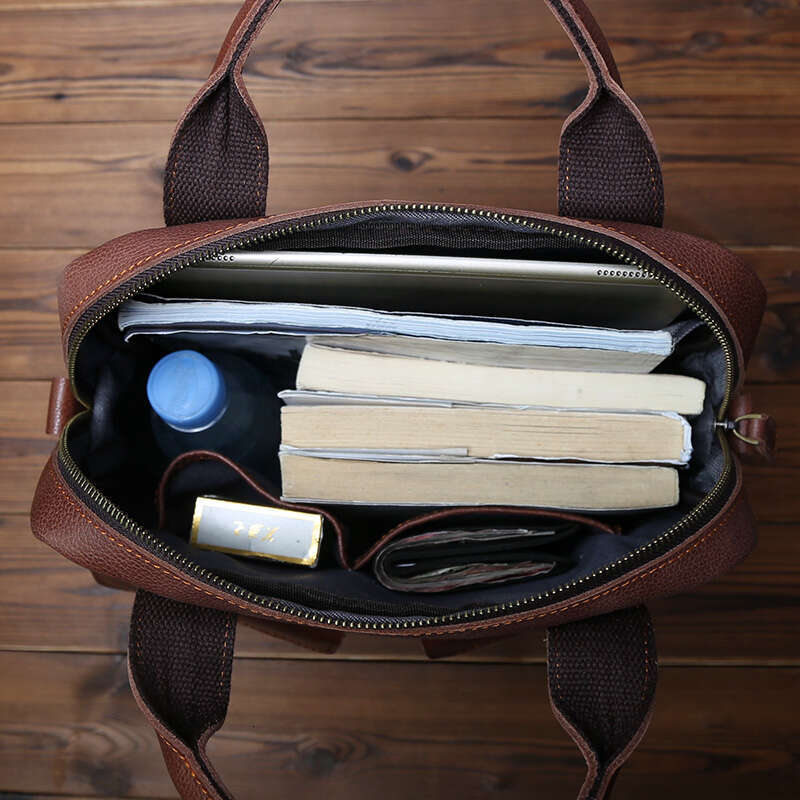 New Retro Leather Men's Handbag Top Layer Cowhide Vertical Single Shoulder Messenger Postman Briefcase Computer Bag