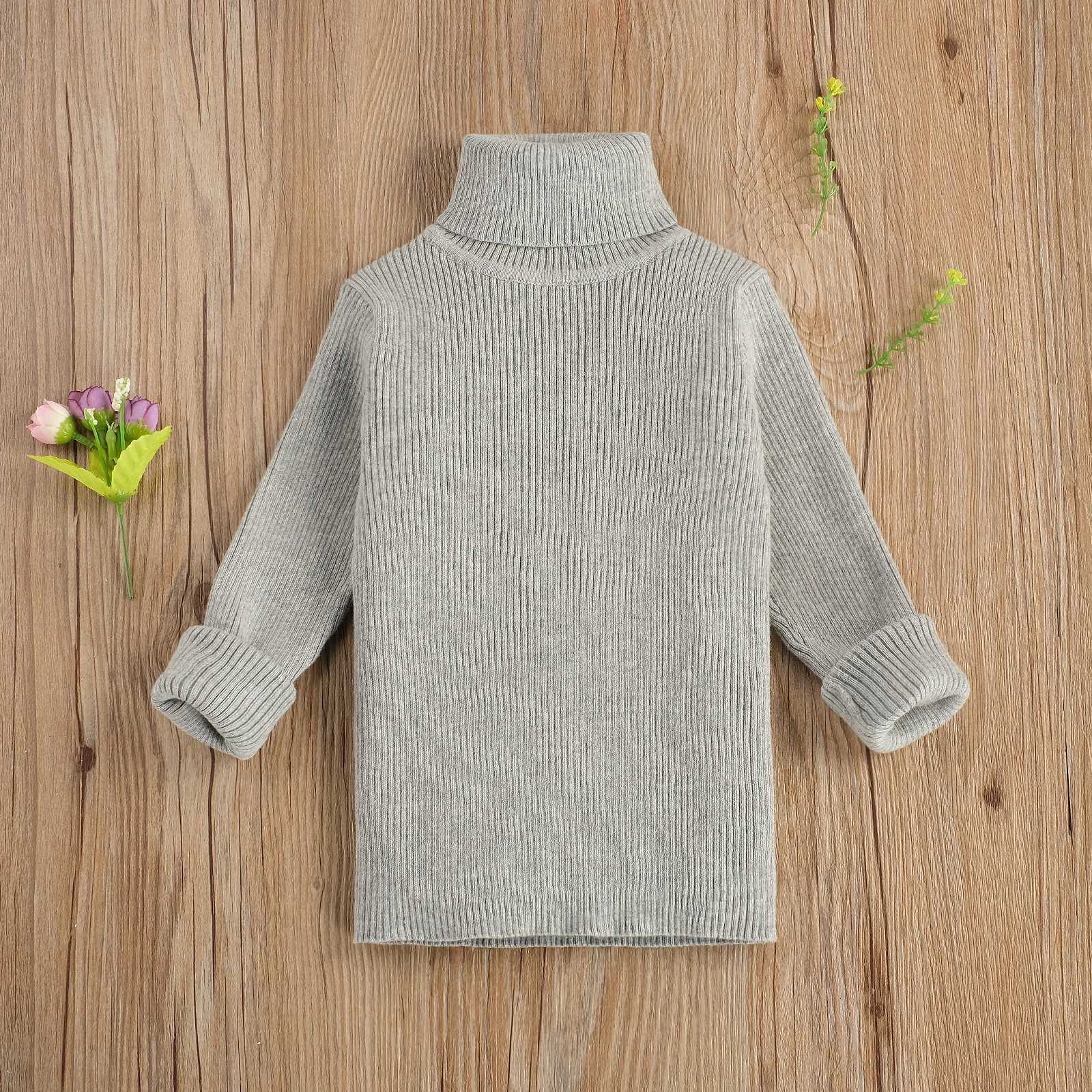 Long sleeved sweater for little boys and girls solid color high neck with floral pattern winter warm top for children aged 1-6 W241025