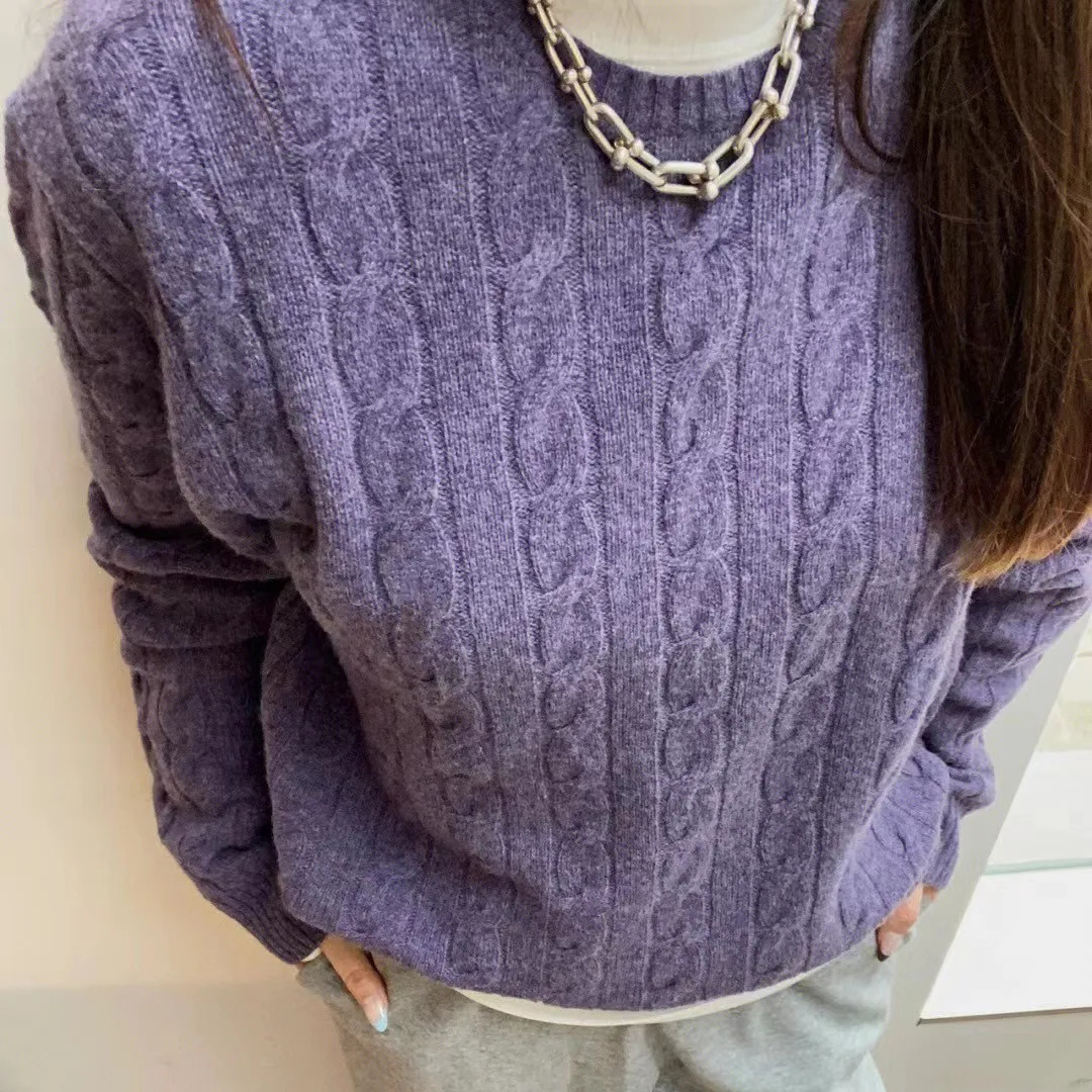 Couples Boutique High Quality Embroidery Knitted Womens Cashmere Sweater Round Neck Twist Pullovers Autumn Winter Tops F874 241021