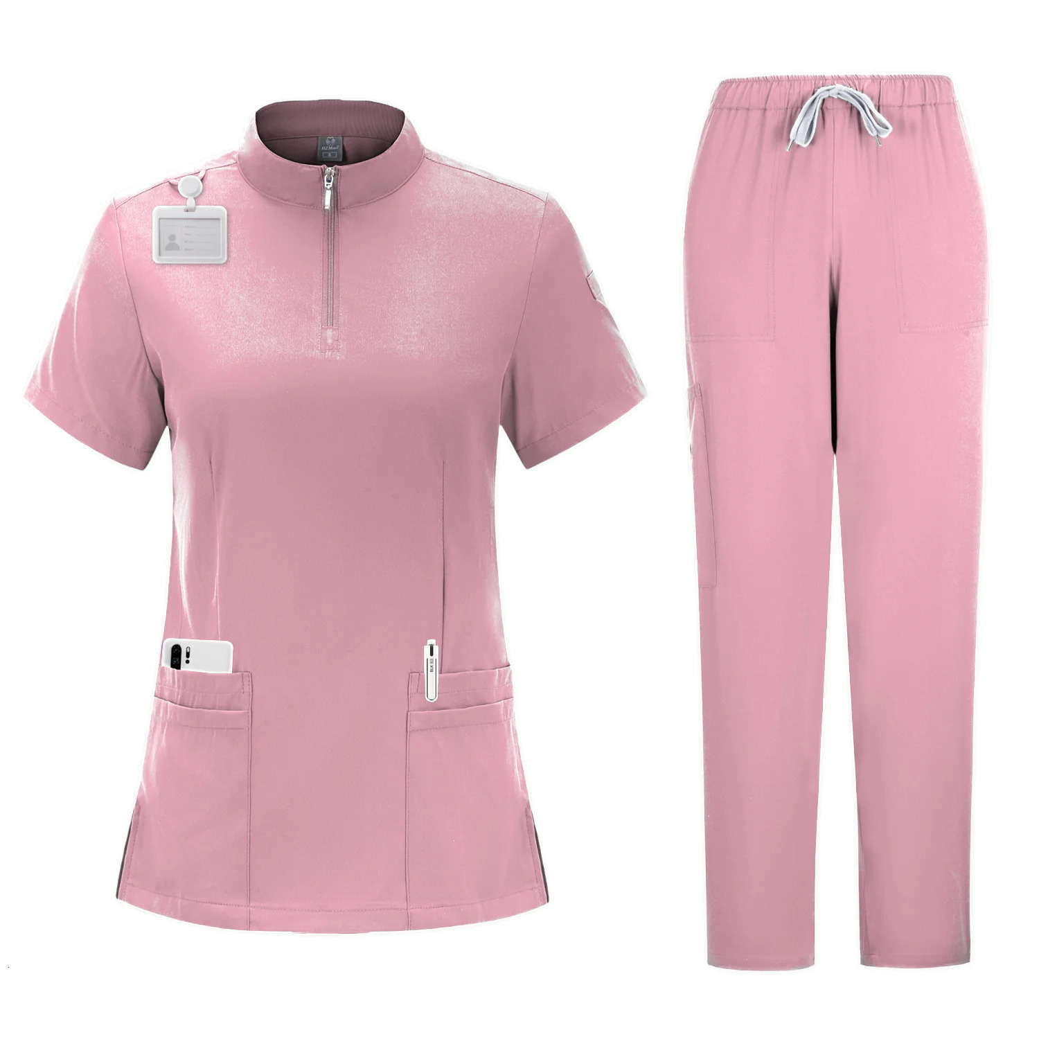 Womens 4Pocket ZipNeck Short Sleeve Scrub Top Nurse Uniform Nurses Accessories for Hospital Doctor 241017