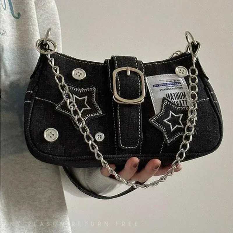 Y2k Fashion Womens Handbag Star Pattern Cool Girl Underwear Bag Fashion Canvas Shoulder Bag Chain Handbag Y250320