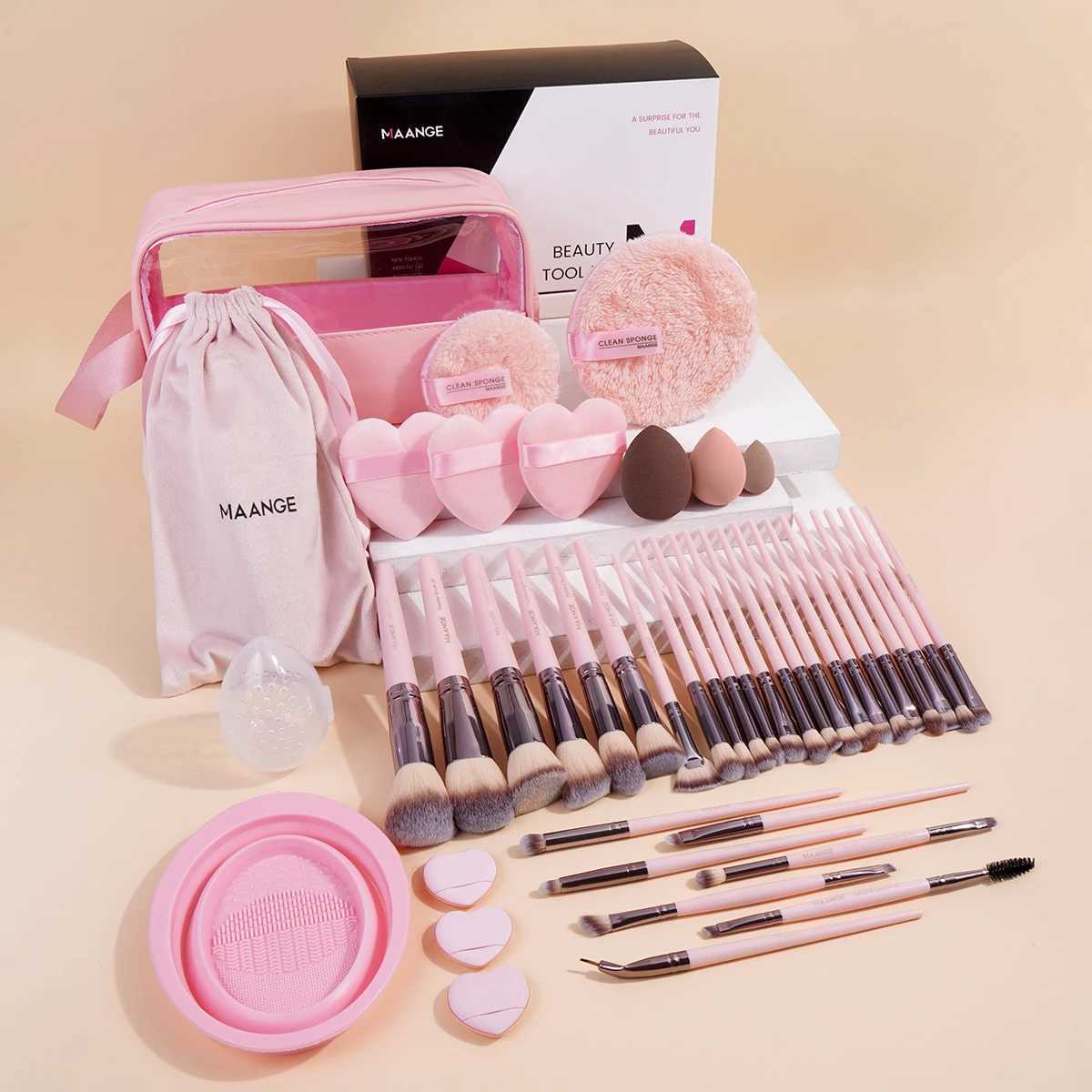 Makeup Brushes MAANGEL 45 Professional Makeup Brush Kit 30 Brushes 1 Velvet Bag 9 Makeup Sponge Wash Storage Bag Travel Gifts Beginners Q241024