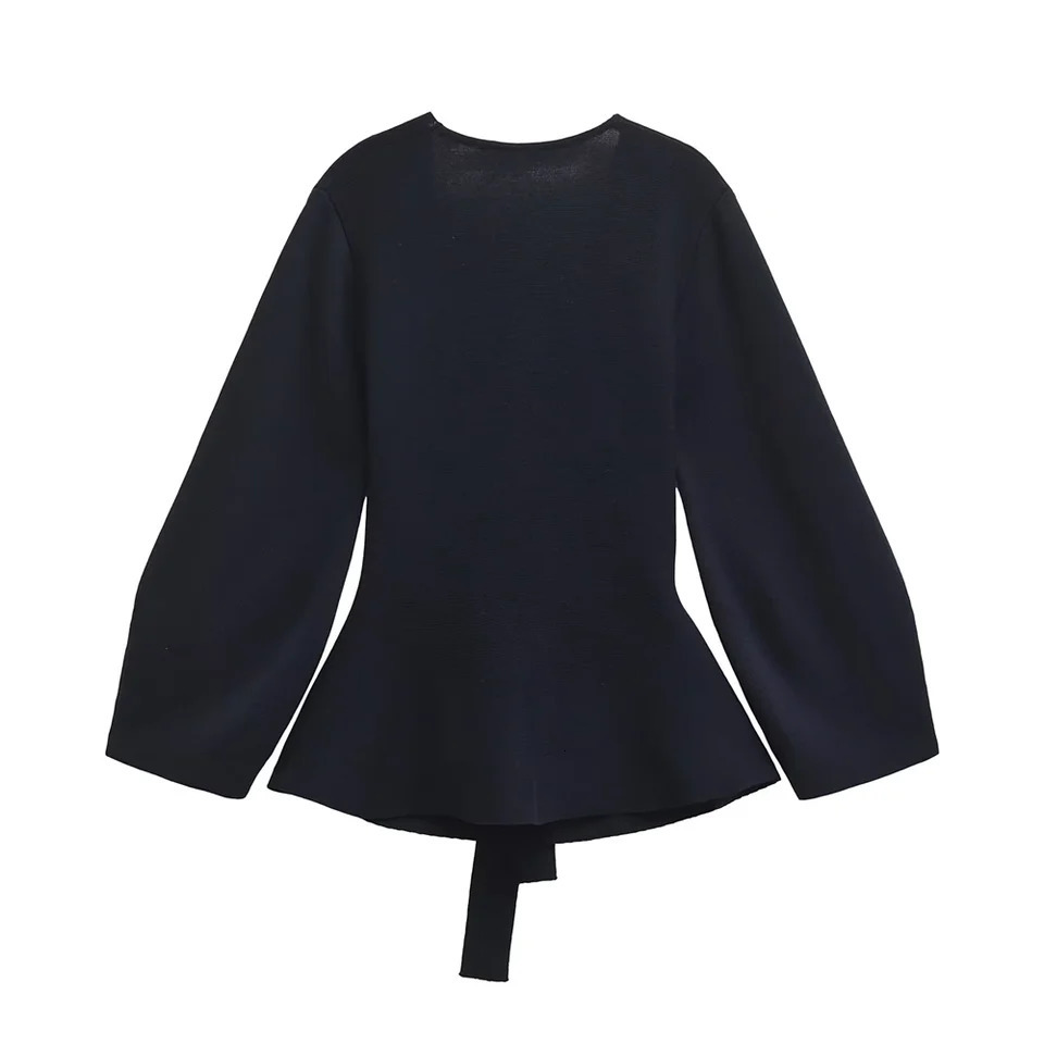 Womens autumn and winter fashion style with belt top shoulder pads knitted long sleeved suit jacket 241021