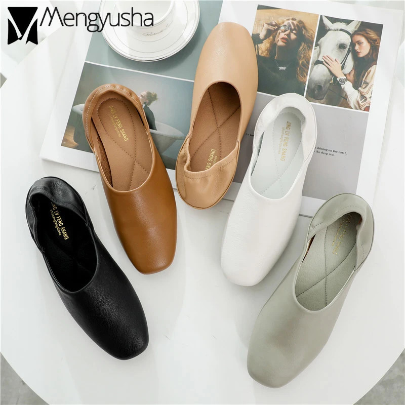 Ladies apartment ballet dancer soft leather moccas ins slip on retro grandma shoes spring summer driving shoes 241024
