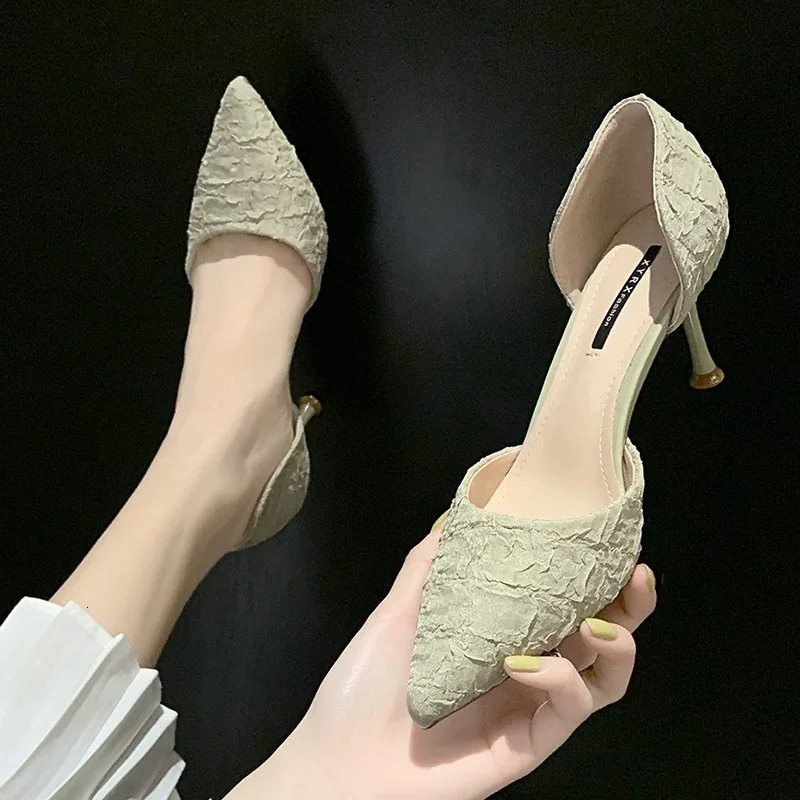 Womens Shoes 2024 Basic Womens High Heels Sexy Party Pump Womens Wrinkles Sliding on Corntoes Super Ultra Thin High Heels Women 241024