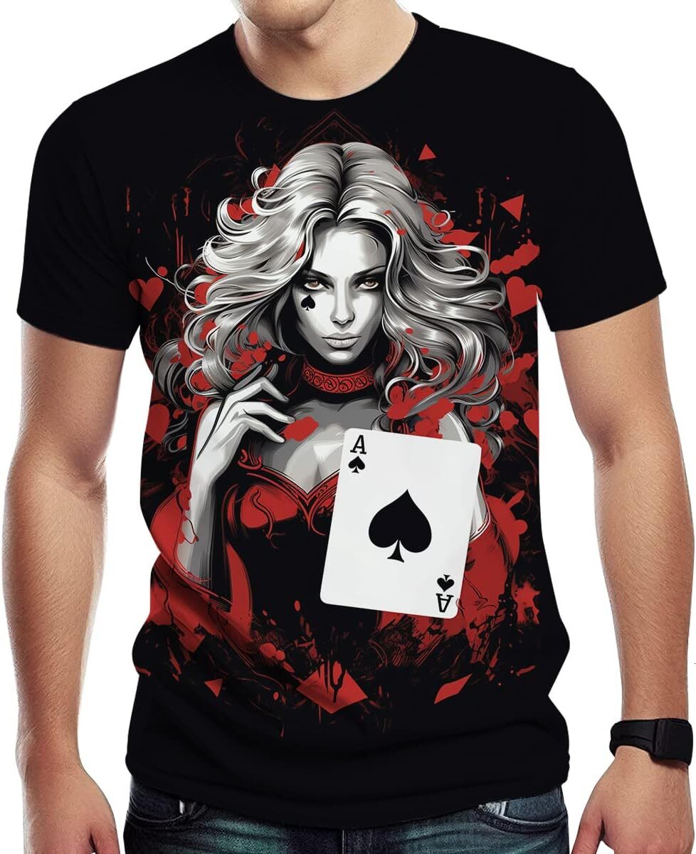 Mens T shirt Men's Novelty T-Shirt Madam Holding Poker Print Sporty and Casual Tee Top tee Casual tops summer clothes Hip hop trend