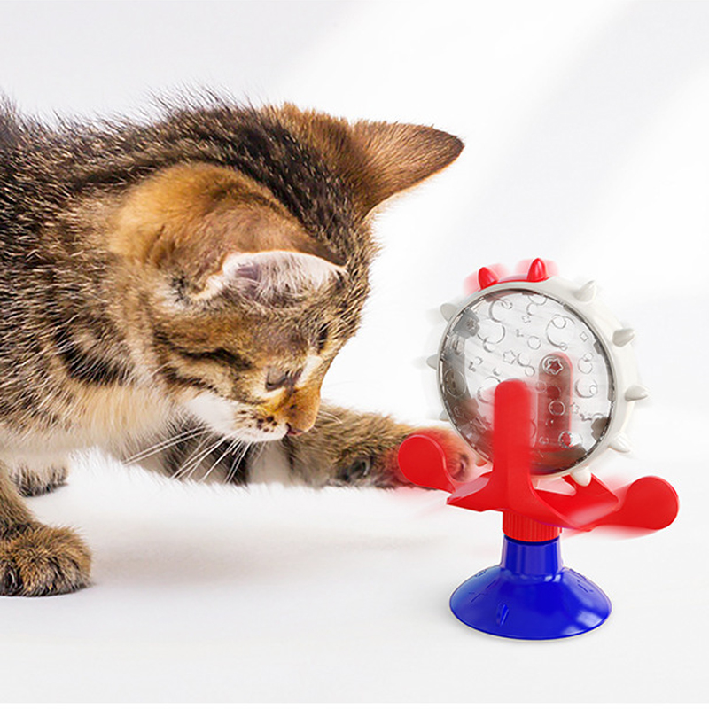 Pet cat self-help relieve boredom toys cross-border suction cup windmill leakage dog toys rotating nibbling slow food circle.