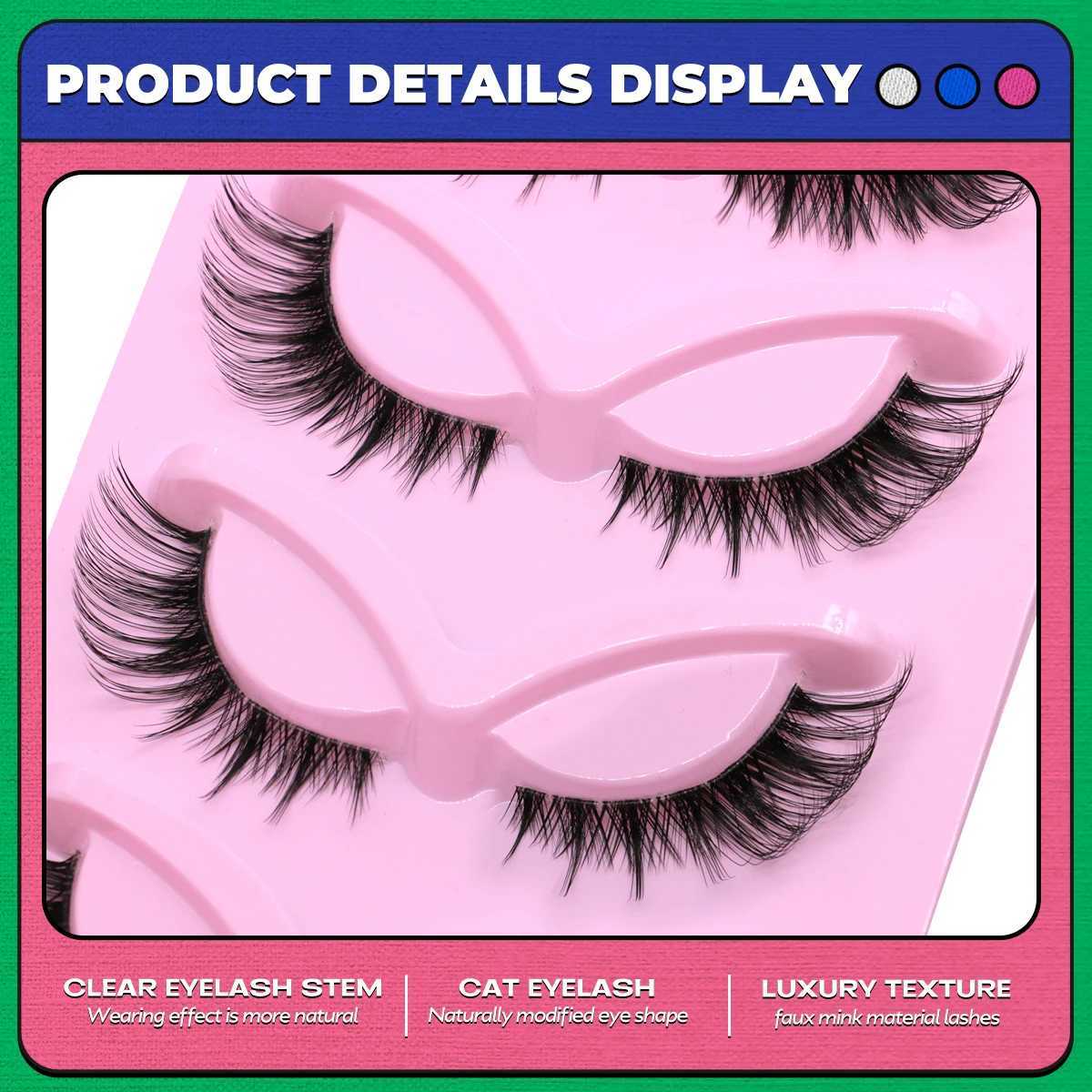Groinneya 5 pairs of cat eye eyelashes artificial mink eyelashes transparent band eyelashes natural appearance Wispy mink eyelashes full eyelashesW241
