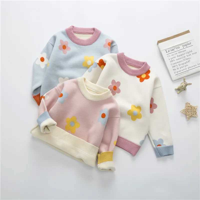2024 Autumn Winter Girls Flower Knitted Sweater Baby Children Thick Keep Warm Long Sleeve Nursery Children Zipper W241025