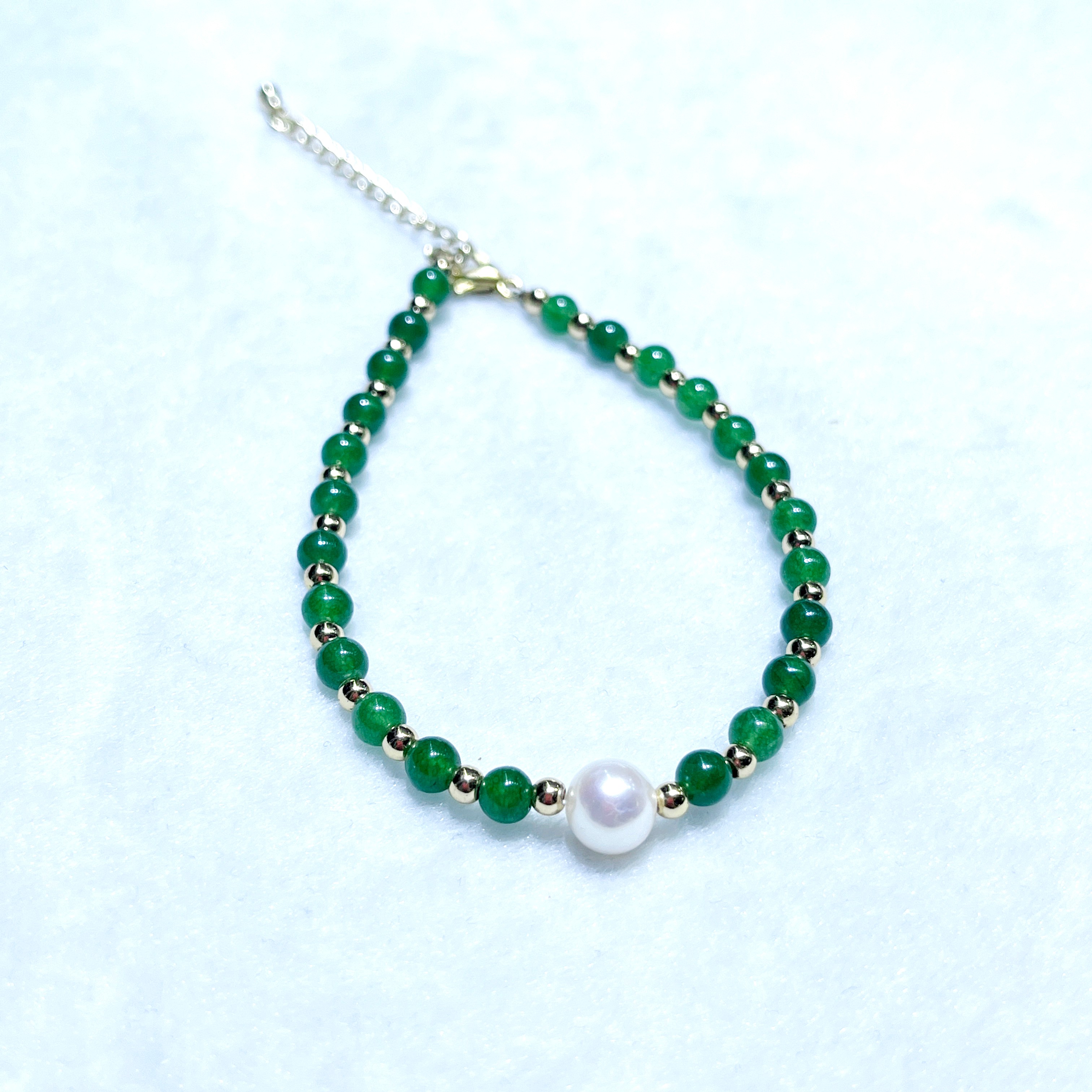 Elegant Adjustable Natural Stone Bangle Featuring Fresh Green Hues & Pearls for Her