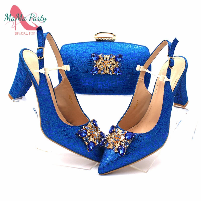 2024 Nigeria Womens Shoe Matching Bag Set Royal Blue Italian Womens Pump for Wedding Parties 241024