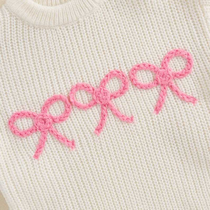 Preschool Children Baby Girls Autumn Winter Sweater Long Sleeve Crewneck Bow Embroidered Warm Pull Knitted Jumper Top W241025
