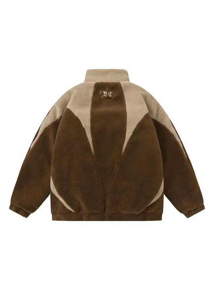 Autumn and winter new cashmere coat mens plush warm jacket fashionable casual stand up collar zipper pocket top loose version W241024