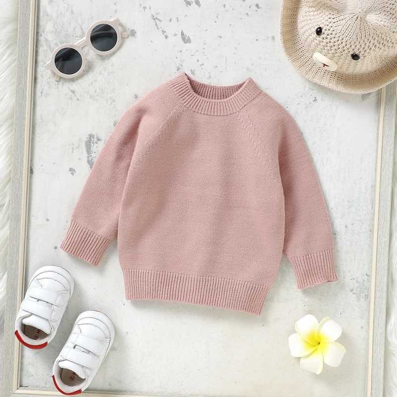 Suefenskry childrens autumn and winter knitted sweater long sleeved round neck solid color knitted floral top W241025