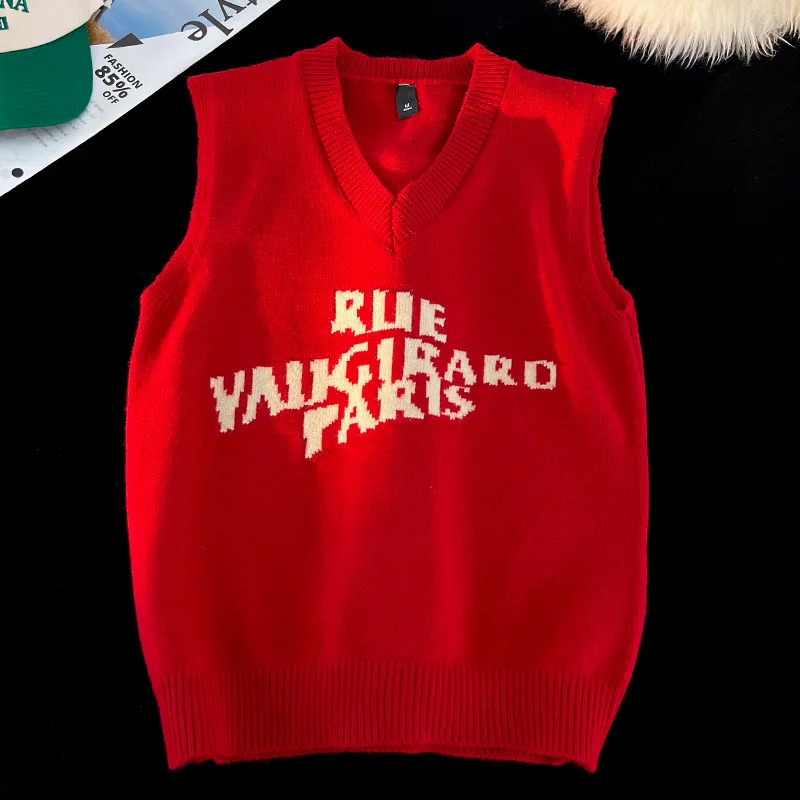 Mens Letter Sweater Vest VNeck Sleeveless Preppy Style Fashion Campus Pullovers Classic Fit Tank Tops 241025