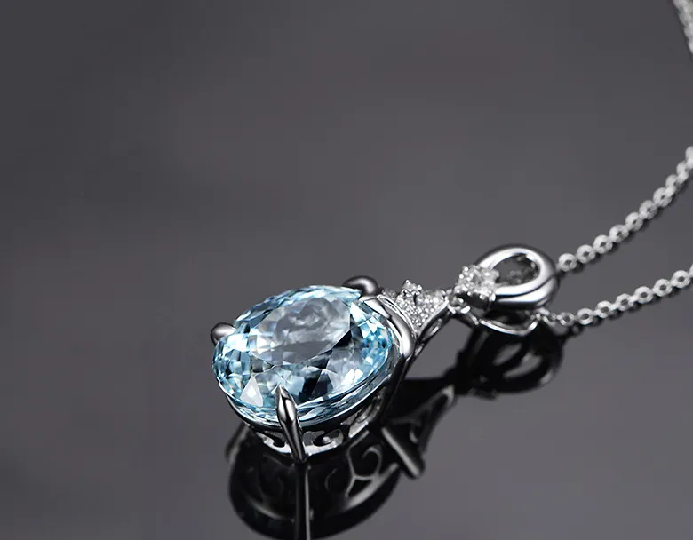 2025 women high-end jewelry necklaces pendants, simulated sea blue zirconia necklace colorful gemstones for women, good quality, low price