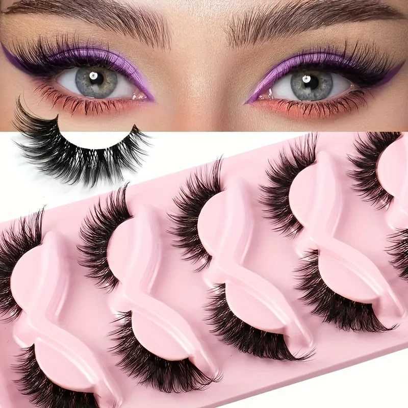 5 pairs of cat eye false eyelashes - hypoallergenic natural long cartoon eyelashes with wing tips that can extend the appearance of the eyesW241024
