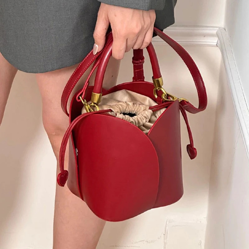 Red Bride Petal Bucket Bag Women Handbag Vegetable Basket Crossbody Single Shoulder 241021