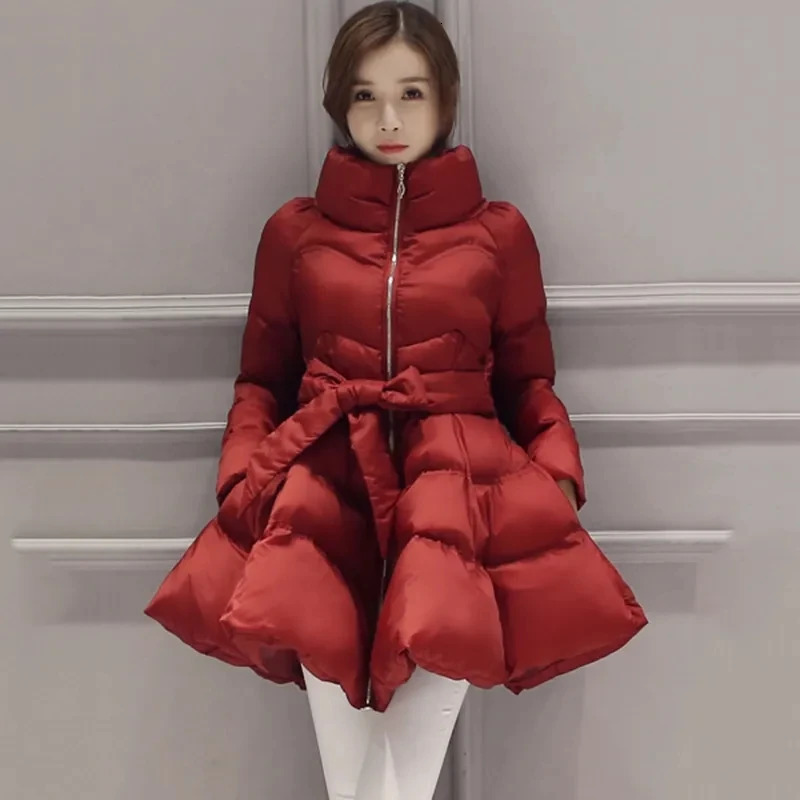 Womens Winter Jacket Warm Thicken Down Cotton Coat Female Fluffy Skirt Jackets Long Sleeve Parkas Outerwear 241021
